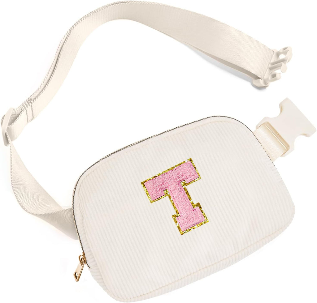 Gitus Gifts for Teen Girls Birthday Gifts for Daughter Sister Friends Initial Belt Bag Fanny Pack Crossbody Bags Girls Gifts Age 6-8 8-10 10-12 Trendy Stuff Travel Essentials (Ivory-T)