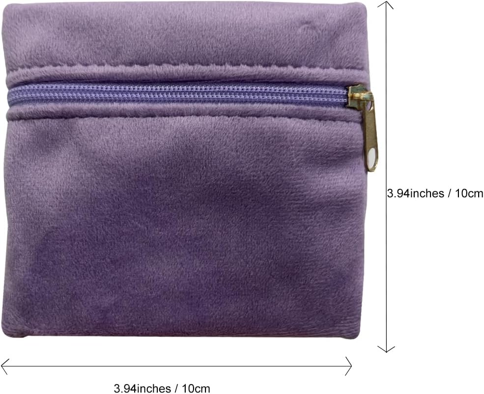 8pcs Small Velvet Jewelry Pouches with Zipper Gift Bags for Bracelet Necklace,Ring,Earrings,Earphone,Wedding Favors, Party Favors,Travel,3.94" X 3.94" (Purple)