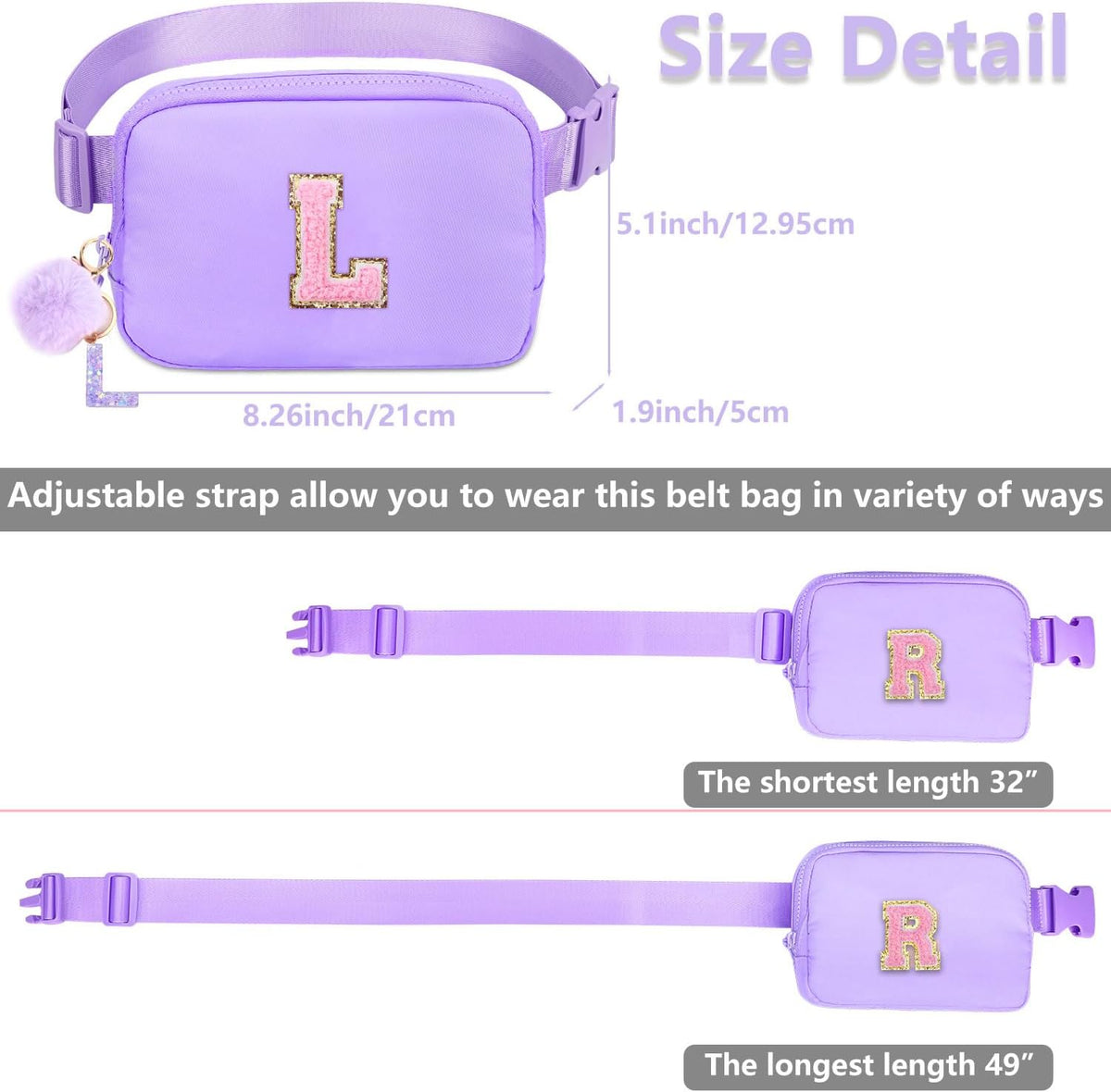 Belt Bag for Girls Birthday Gifts - Girls Fanny Pack Crossbody Bag Gifts for Teen Purse with Initia Keychain Necklace K