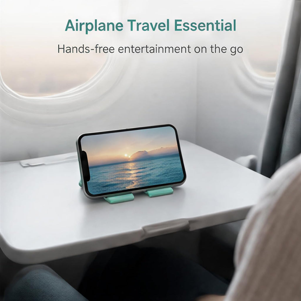 Flexible Silicone Aluminum Phone Holder, Portable Phone Holder with Charging Port Cutout and Suction Cups, Foldable&Rollable, Non-Slip Desk Mount for Airplane Travel