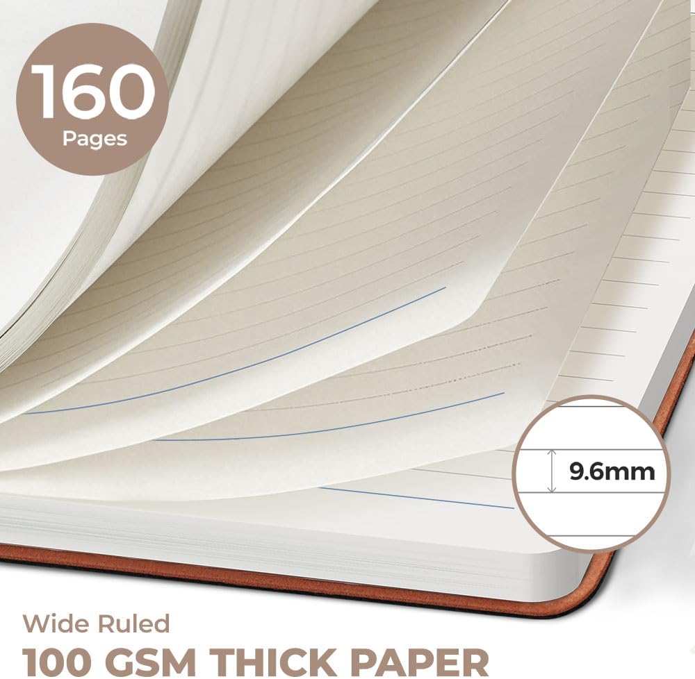 Leather Journal Notebook for Women Men - Soft Cover Lined Journals for Writing, Journaling, Travel, Diary & Bible, Work & Daily, A5 (Grey)