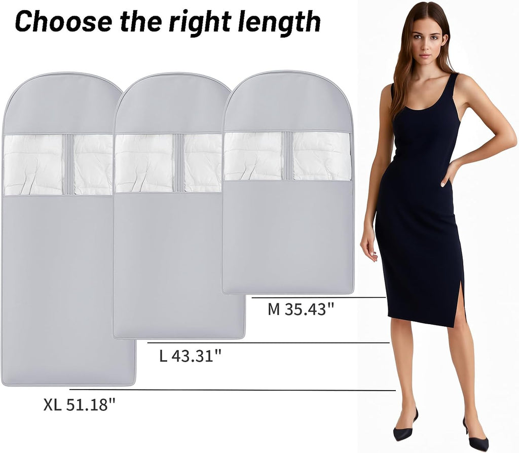 Space Saving Hanging Compression Garment Bag with Zipper for Closet Storage, Hanging Clothes Storage Bag, Garment Covers for Coats and Down Jackets, Gray, M