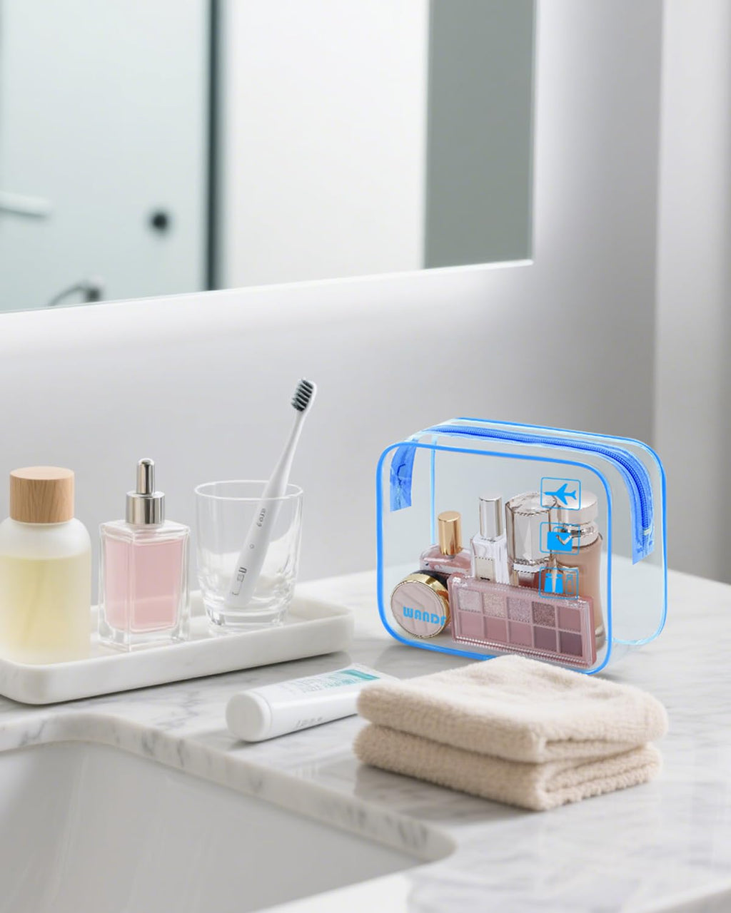 WANDF TSA Approved Toiletry Bag, 2 Pack Clear Makeup Bag