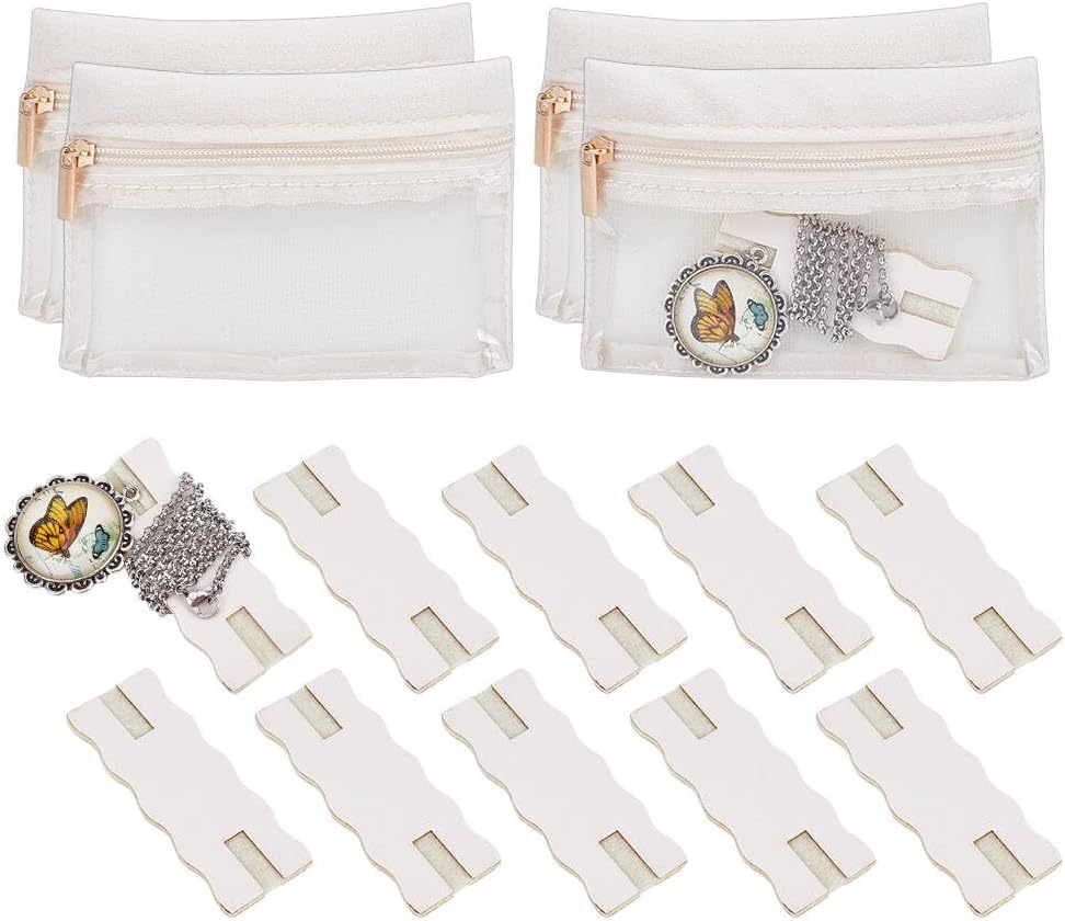 OLYCRAFT 10Pcs Linen Portable Tangle-Free Jewelry Organizer with 4Pcs Bags Tangle-Free Necklaces Organizer Necklace Card Holder Universal Jewelry Storage Case for Home Travel Chain Necklaces Storage