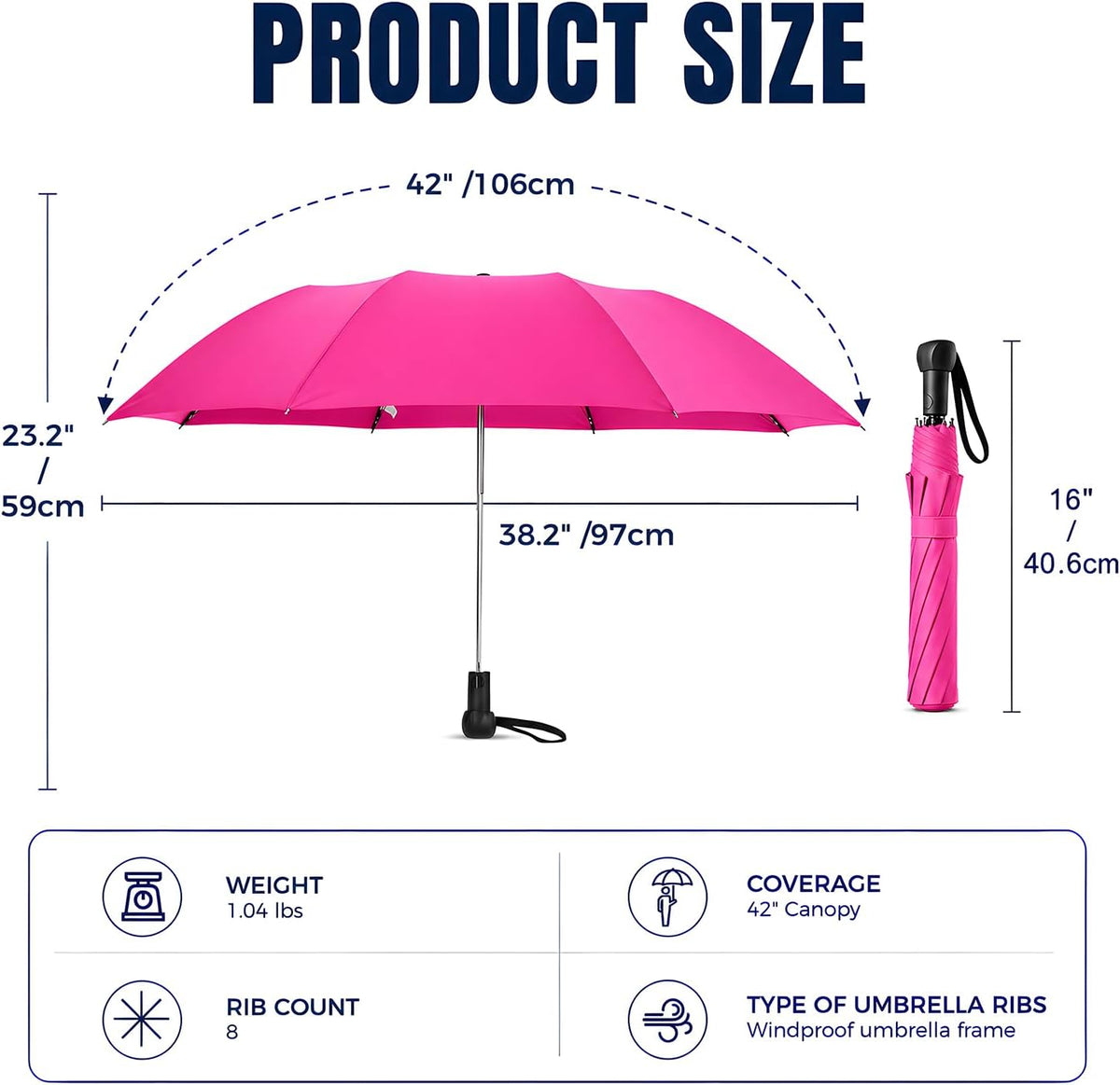 Collapsible Windproof Umbrella Travel - 42inch Auto Open & Manual Close
