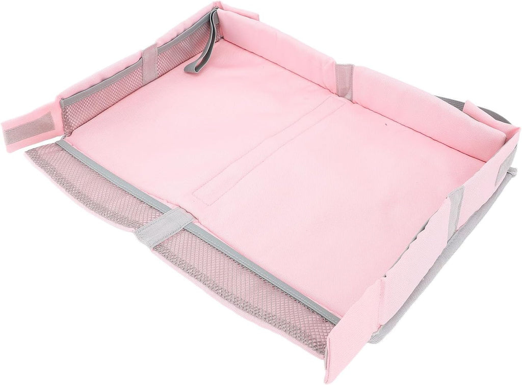 RiToEasysports Foldable Travel Tray Cover, Multifunctional Airplane Table Organizer with Toy Storage Bag for Kids Adults Planes Trains (Pink)
