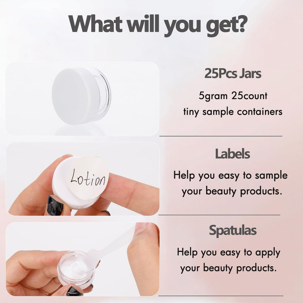 5 Gram Sample Containers 25 Count Small Travel Containers with Lids