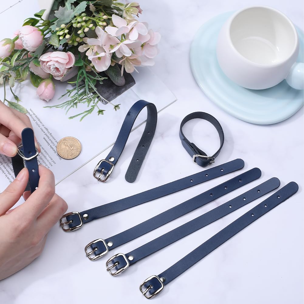 GORGECRAFT 10PCS 8 Inch Cowhide Leather Luggage Labels Strap Luggage Tags Adjustable Replacement Belts with Buckle Watch Band Strap for ID Card Pass Holder Travel Storage Hanging Supplies, Marine Blue