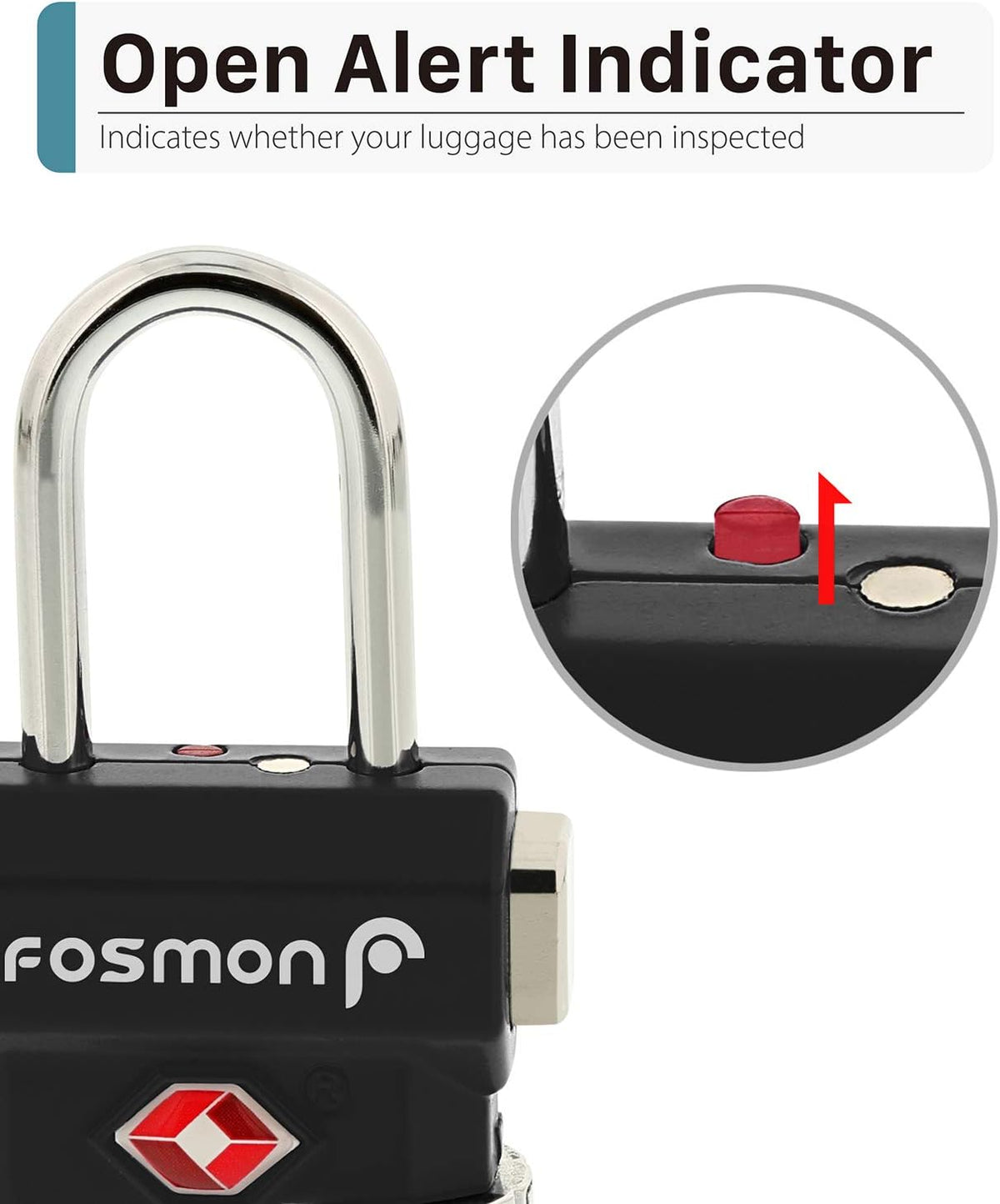 Fosmon TSA Approved Luggage Locks, 3 Digit Combination, 1 Pack Black