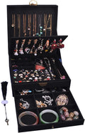 Women Jewelry Box Lockable 3 Layers Large Jewelry Organizer Storage Case for Earrings Necklaces Rings Bracelets,Green Display Jewel Holder (Black)