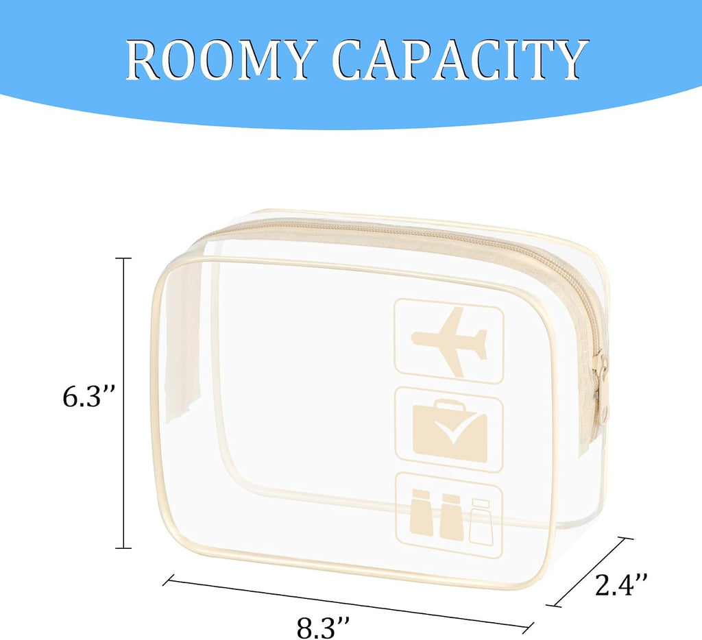 sogiv 3Pcs TSA Approved Toiletry Bag, Clear Travel Toiletry Bag, Clear Makeup Bag, Waterproof Travel Makeup Cosmetic Bag, Carry On Airport Airline Quart Size Travel Bag for Women Men (Beige)