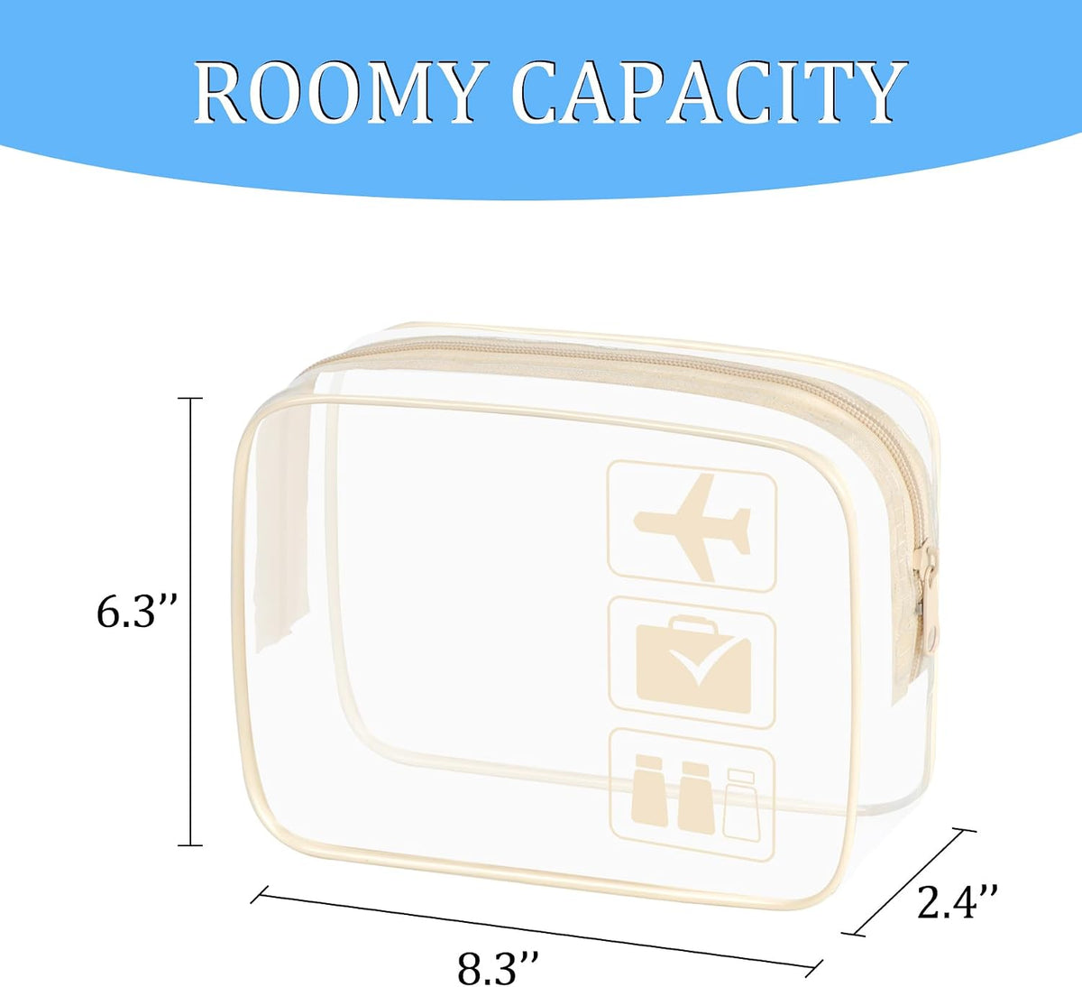 sogiv 3Pcs TSA Approved Toiletry Bag, Clear Travel Toiletry Bag, Clear Makeup Bag, Waterproof Travel Makeup Cosmetic Bag, Carry On Airport Airline Quart Size Travel Bag for Women Men (Beige)