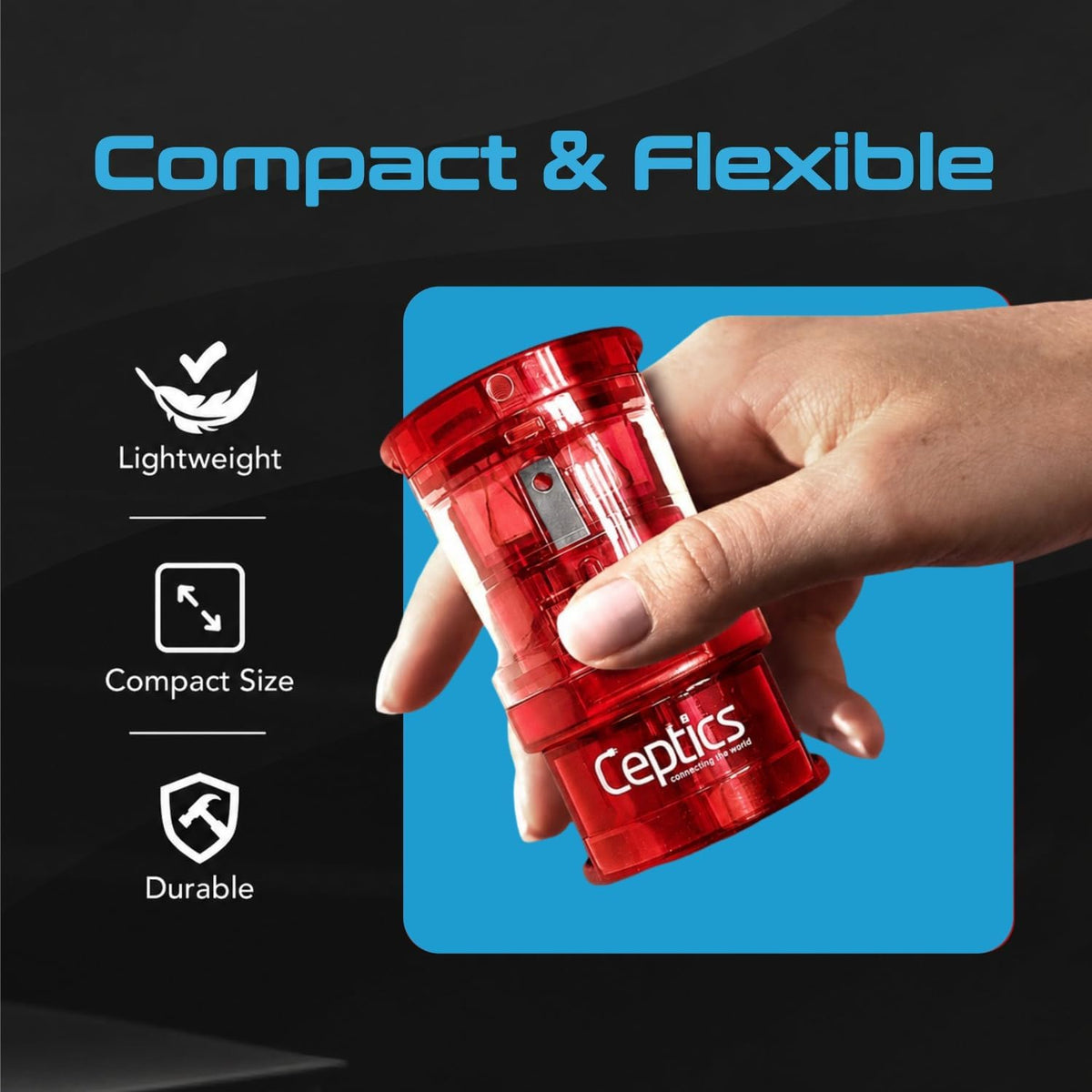 Ceptics International Power Adapter, Type A, C, G & I Plugs, Compact, Red