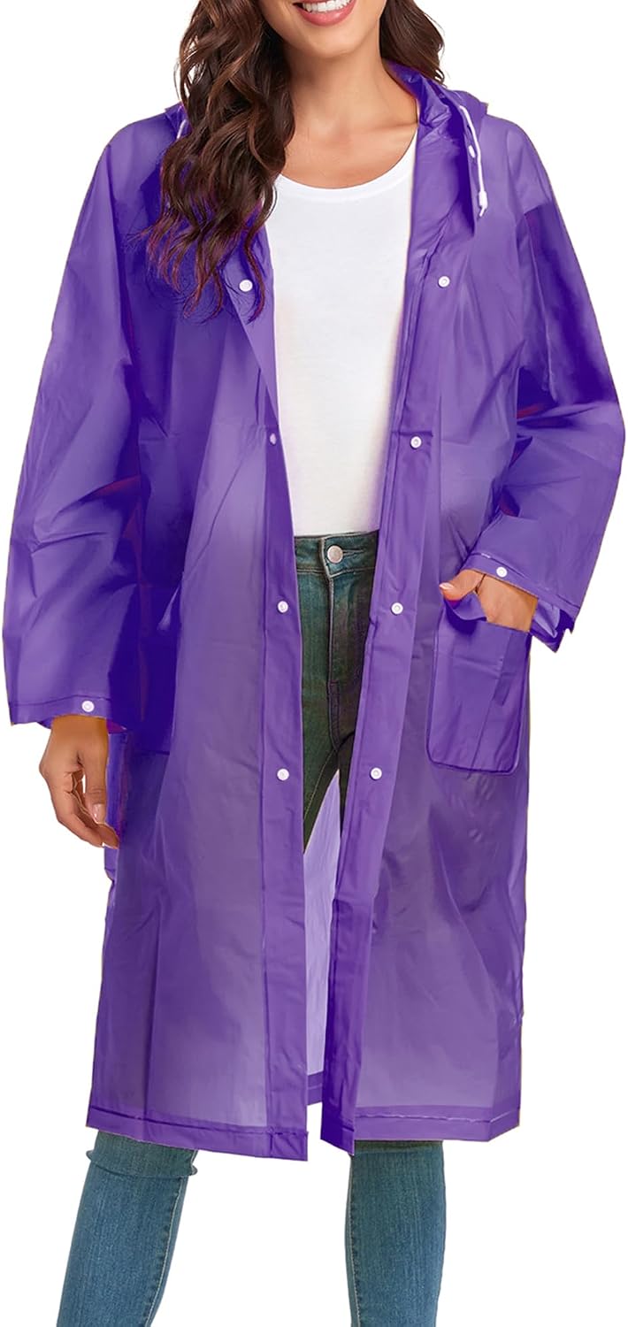 Raincoats for Women Men Reusable Portable Waterproof EVA Long Rain Ponchos with Hoods