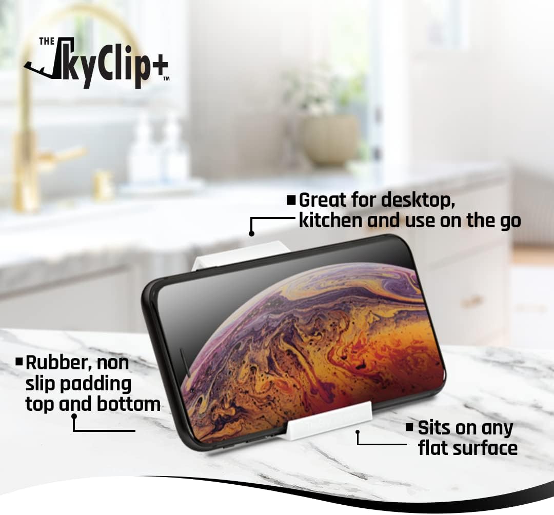 The SkyClip+ Phone & Tablet Holder for Air Travel, Home and Office Use - Inflight Phone Mount & Stand Compatible with iPhone, Android, Kindle and Tablets - Ultimate Travel Accessory (White)