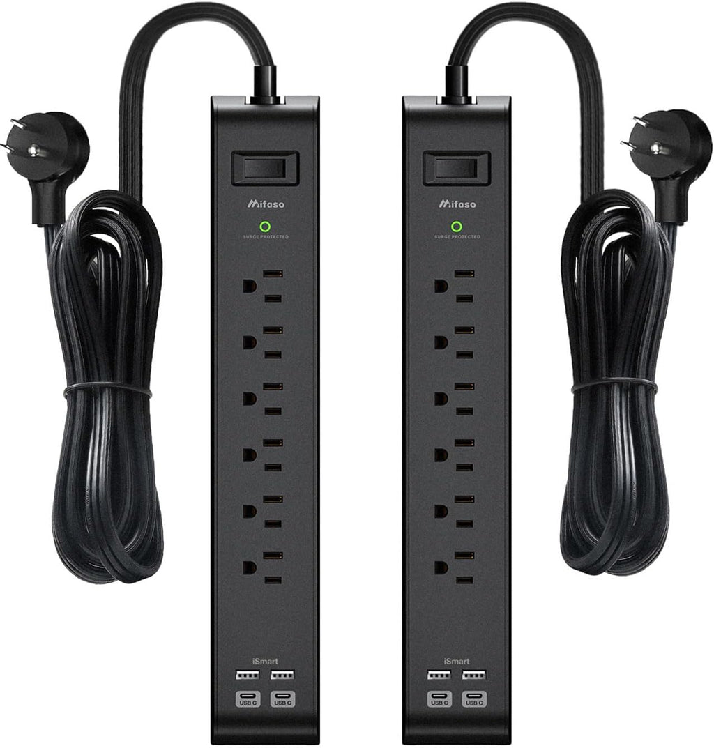 2 Pack Power Strips Surge Protector, 25FT Flat Extension Cord, Flat Plug