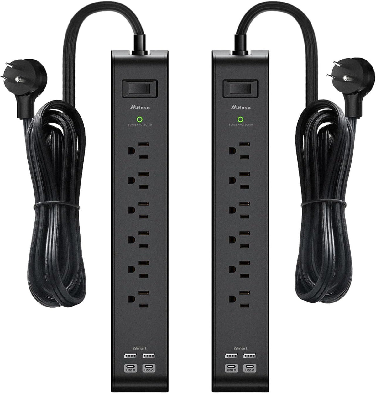 2 Pack Power Strips Surge Protector, 25FT Flat Extension Cord, Flat Plug