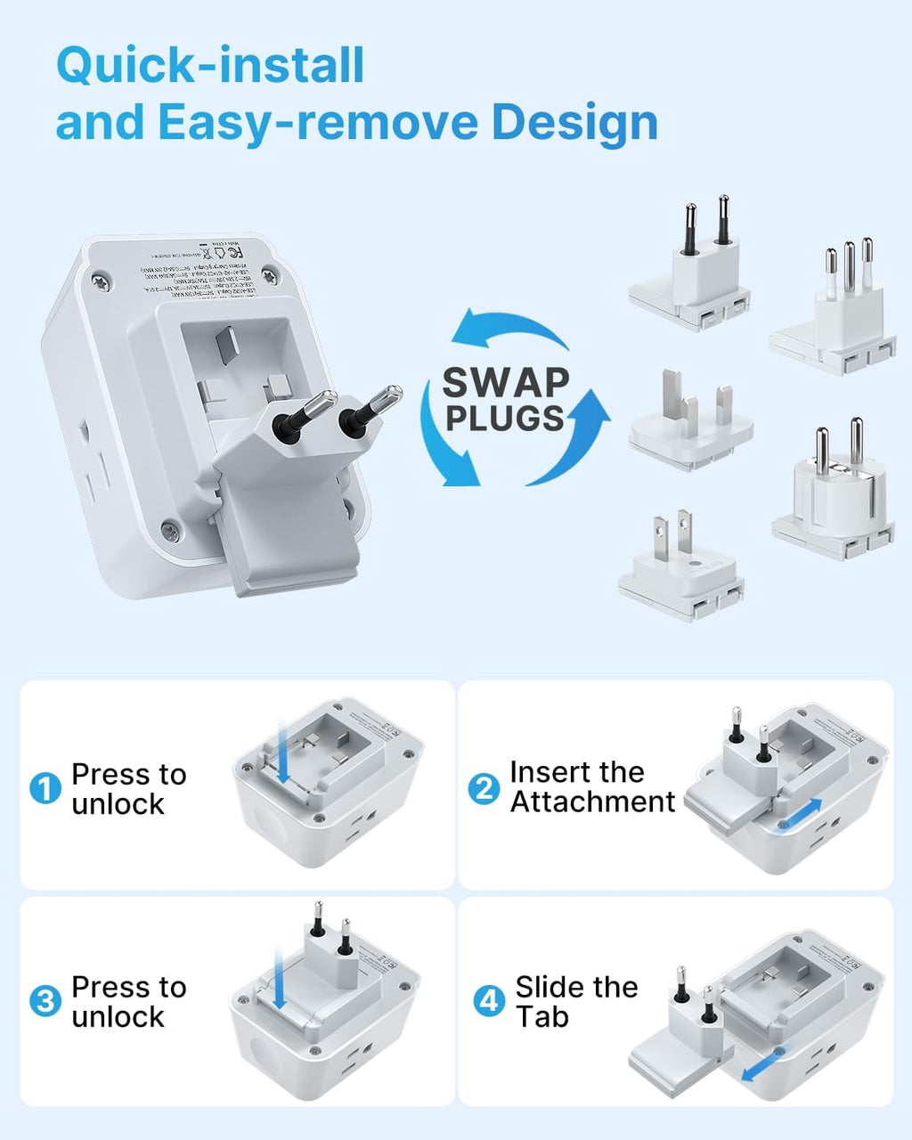 VINTAR European Travel Plug Adapter Kit for Apple Watch, Type A,C,G,E/F,L