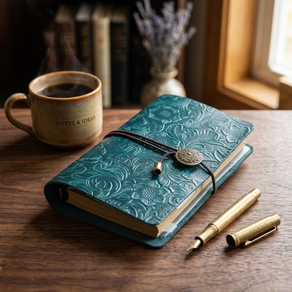 Refillable Leather Journal, Travelers Notebook Cover A6, Blue