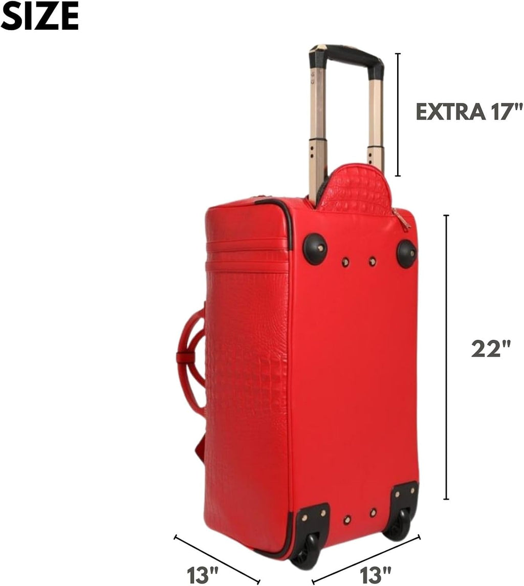 Tote&Carry Apollo 2 Large Rolling Duffle Bag with Wheels, Carry-On Roll Duffel for Travel, Gym, Sports, Daily, Weekend & All-Purpose Use for Men & Women (Crocodile Skin, Red)