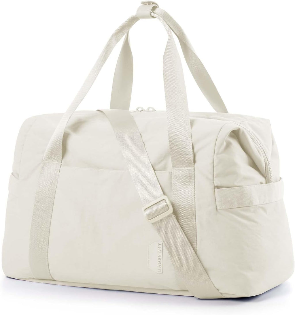 BAGSMART BAGSMART Gym Bag for Women, Carry on Weekender Overnight Bag, Travel Duffel Bags with Trolley Sleeve, Personal Item Travel Bag Tote Bag Workout Dance Bag(Light Beige-Large)
