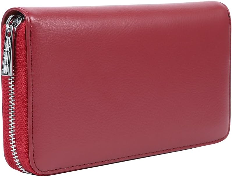 Women 36 Slots RFID Blocking Card Holder Large Long Leather Zipper Organizer Accordion Wallet,Dark Red