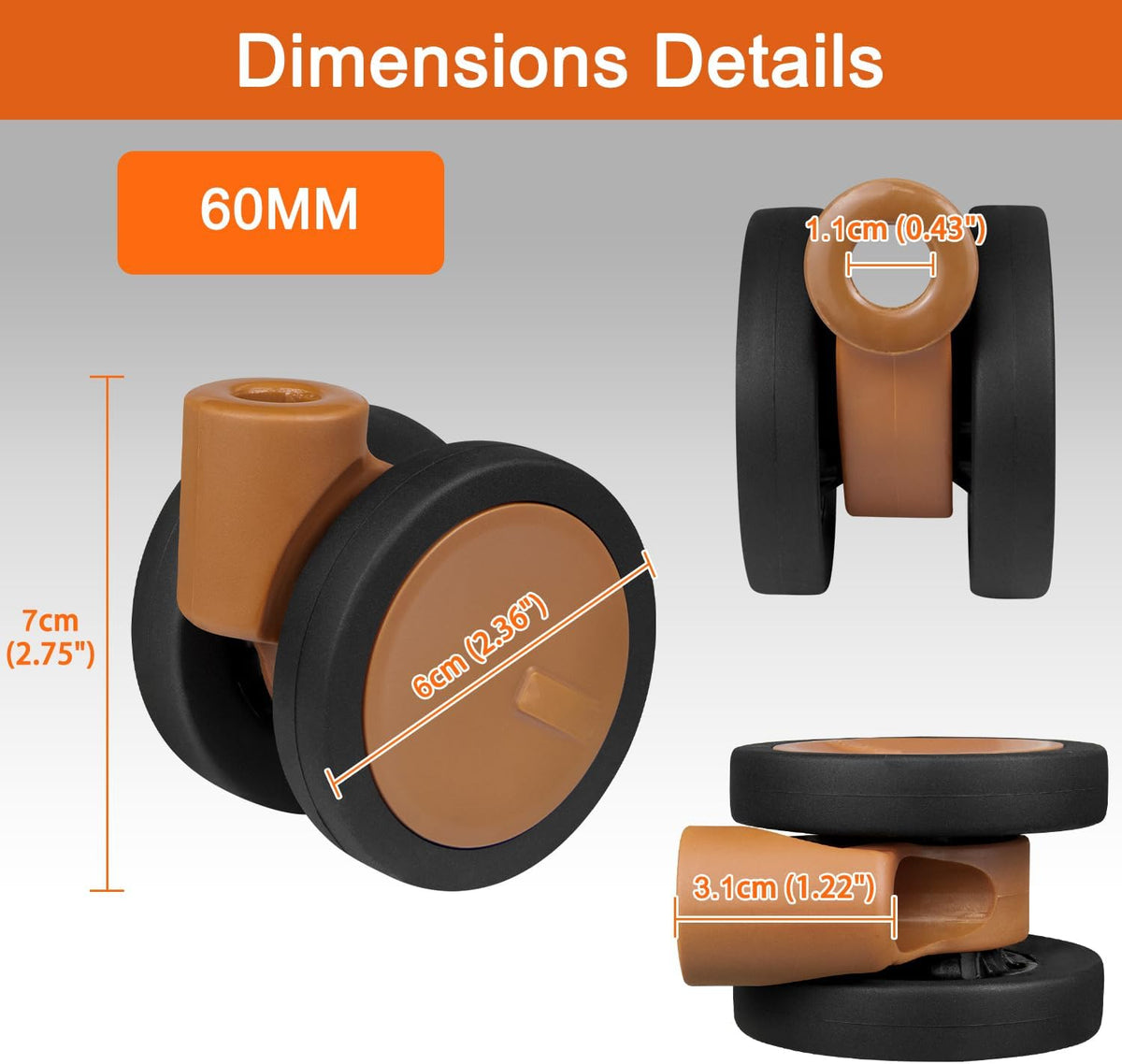 Wheels for Brics Bellagio Luggage, Replacement Kit for Checked-In Suitcase(60MM)