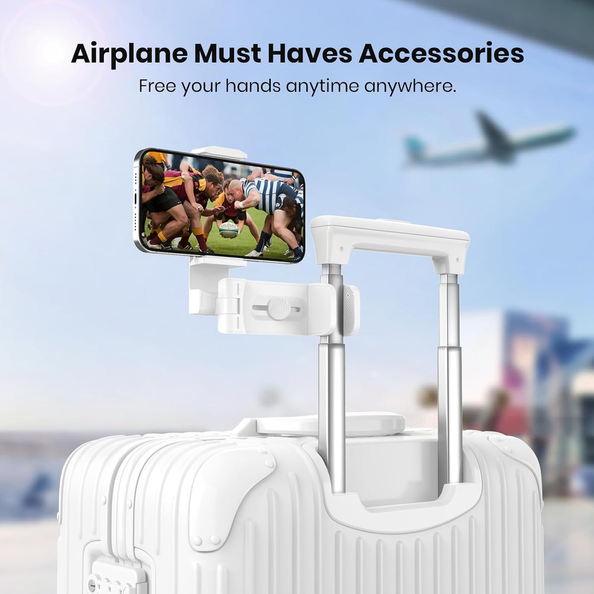 Klearlook Universal Flight Phone Holder, White, Foldable, 360 Rotation, Compatible with 4.7-6.9 Inch Phones