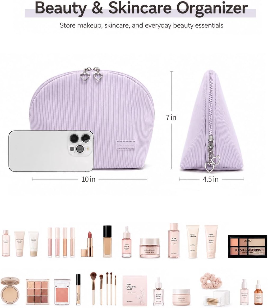 Travel Makeup Bag for Women, Magnetic Fold-Down Design, Purple