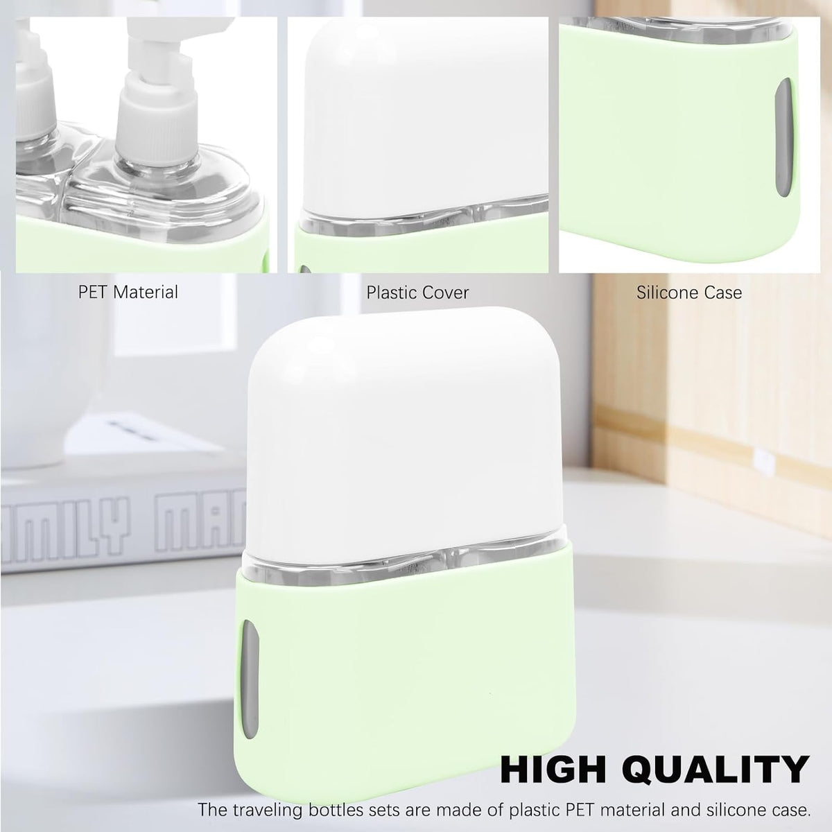 Skycase Travel Bottles - Leak Proof Refillable Tsa Approved Travel Size Toiletries, 2 in 1 Liquid Bottles Containers with Labels and Funnel Airplane Accessories Kits for Lotion Liquid (Green)