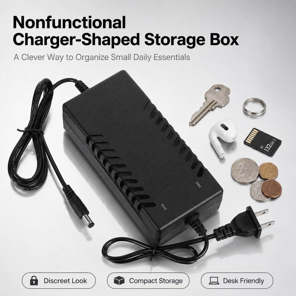 Homoyoyo Fake Charger Hidden Money Box Discreet Storage Safe Security Wall Plug Diversion with Storage Hiding Places for Coins Cash Jewelry Card Coins Travel Home Diversion Safes and Containers