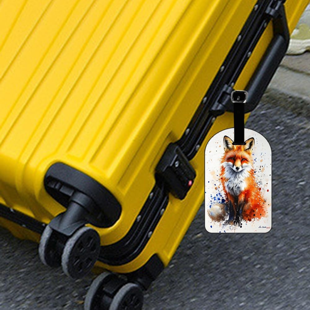 Watercolor Fox Luggage Tag Travel ID Label Leather for Baggage Suitcase Travel Accessories Baggage Name Tag - 1 Pack