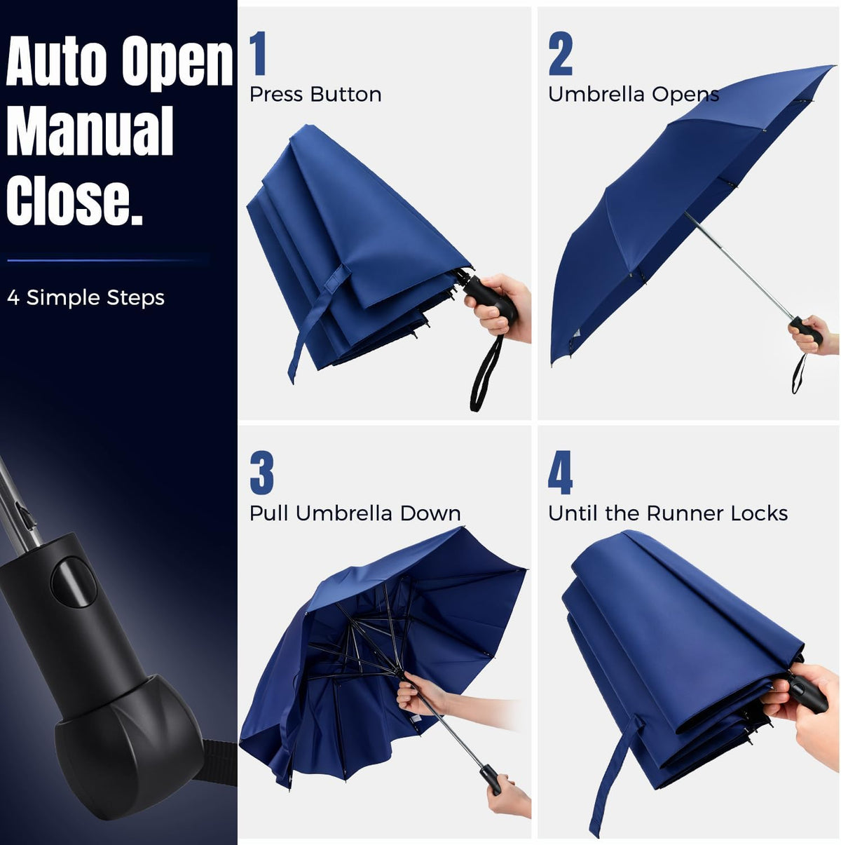 Collapsible Windproof Umbrella Travel - 42inch Auto Open & Manual Close