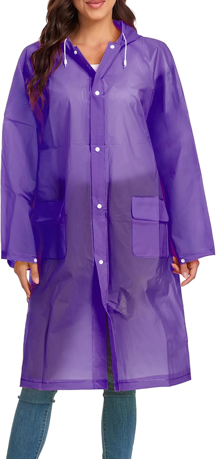 Raincoats for Women Men Reusable Portable Waterproof EVA Long Rain Ponchos with Hoods