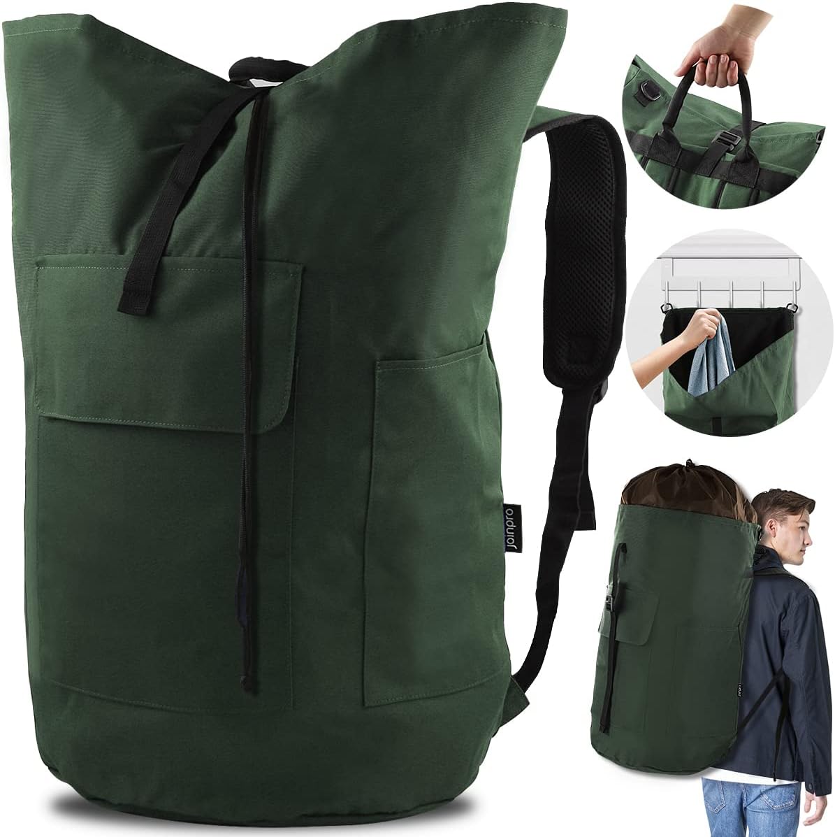 Laundry Bag Backpack 125L Extra Large, Heavy Duty 900D Coated Oxford Fabric, 3 Pockets Durable Travel Laundry Bags with Soft Padded Shoulder Straps for College Dorm, Apartment, Laundromat (Army Green)