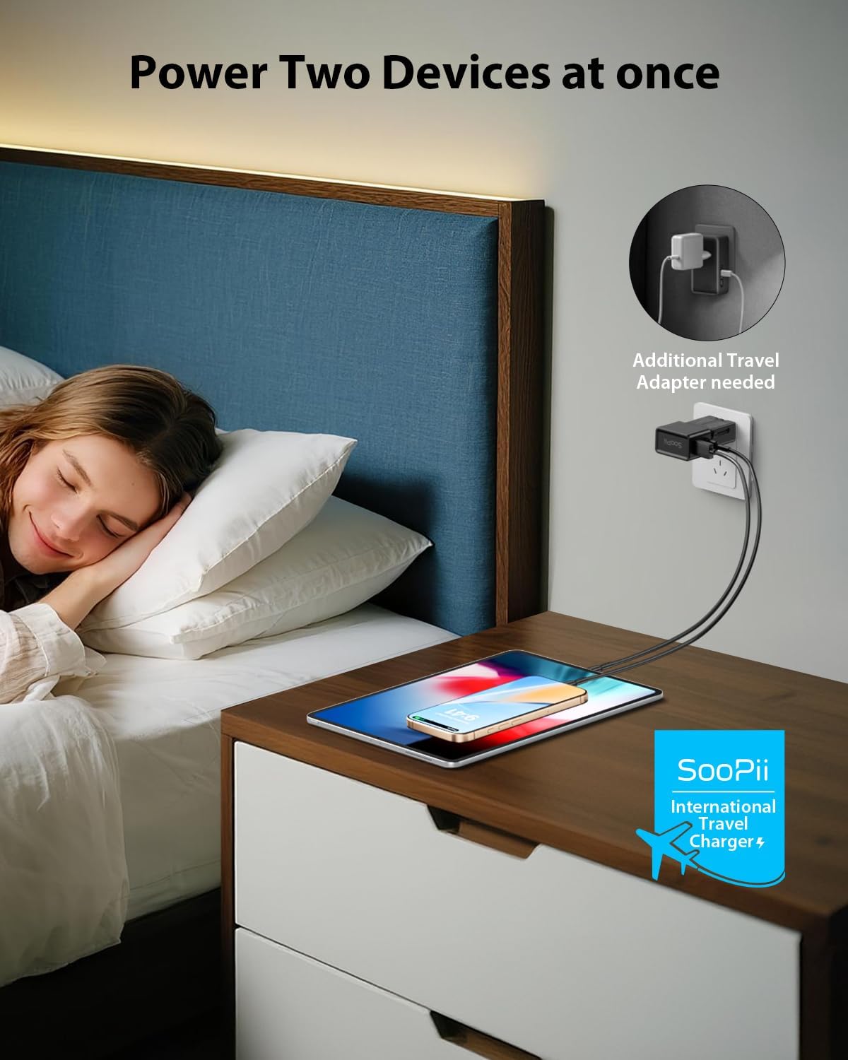 SooPii 25W Universal Travel Adapter with 100W Smart LED Cable