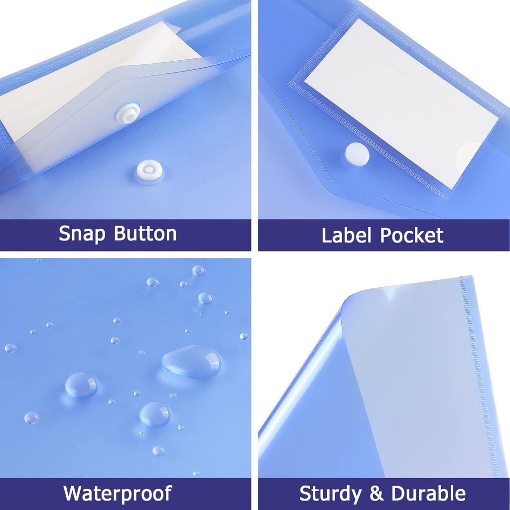 6 Pack Clear Document Folders Plastic Envelopes, A4 Size, Blue