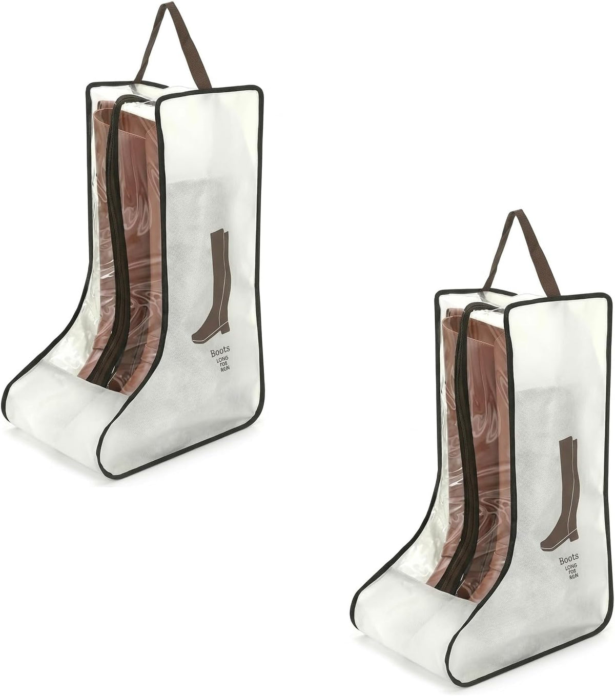 Tall Boot Storage Bag Organizer for Closet and Travel, Portable Dustproof Bags for Cowboy (2 Pcs Off‑White Long Boot)