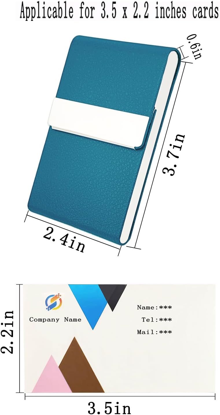 Business Card Holder Leather&Metal Business Card Case,Lake Blue