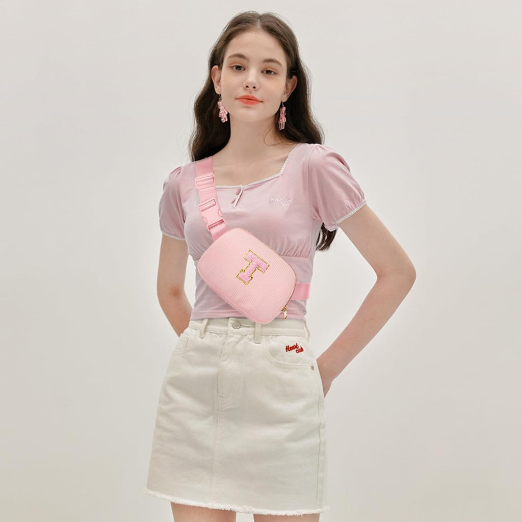 Gitus Birthday Gifts for 6 7 8 9 10 11 12 Year Old Girls Thanksgiving Gifts for Teen Girls Daughter Sister Friends Initial Fanny Pack Crossbody Bag Belt Bag Trendy Stuff Teen Girl Gifts (Light Pink-T)