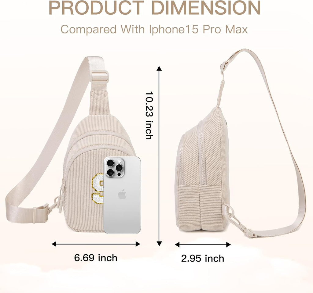 Viverte Small Corduroy Sling Bag Initial Crossbody Bag Fanny Pack for Girls Personalized Birthday Gifts for Teen Girls Gifts