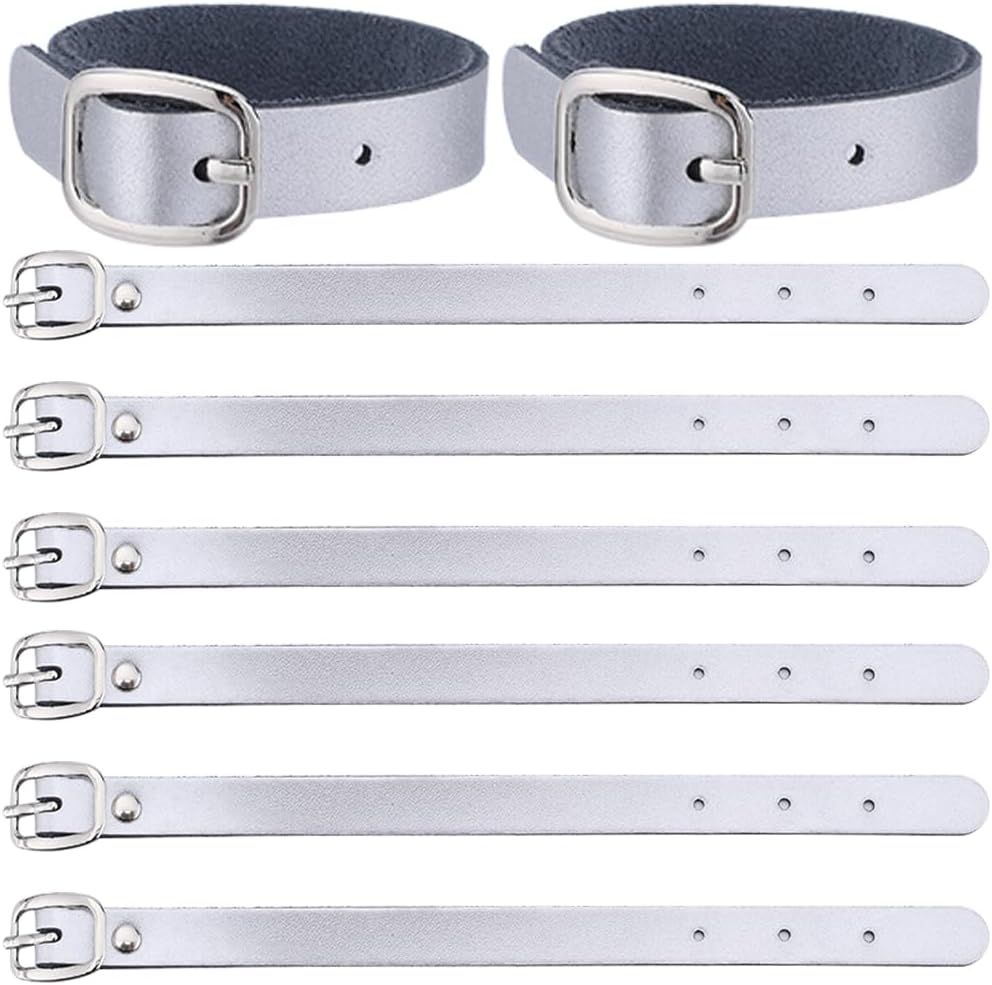 GORGECRAFT 10PCS 8 Inch Cowhide Leather Luggage Labels Strap Silver Luggage Tags Adjustable Replacement Belts with Buckle Watch Band Strap for ID Card Pass Holder Travel Storage Hanging Supplies