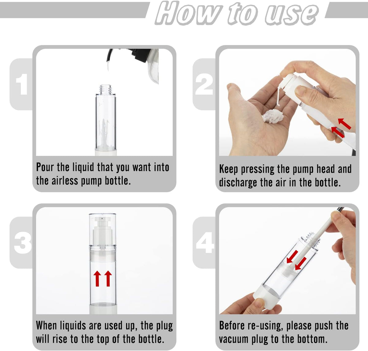 0.5OZ/15ML Clear Airless Pump Bottles, Lotion Dispenser Travel with Pump, Vacuum Plastic Travel Size Lotion Bottle for Foundation, Creams, Cosmetic(6 Pack)