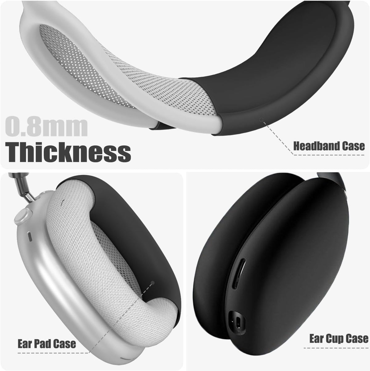 [4 in 1] Case Cover for AirPods Max 2/1 (2026/2024/2020) Ear Pad Case Cover/Headband Cover/Ear Cups with 3D Spider for Apple AirPods Max Headphones (Black)