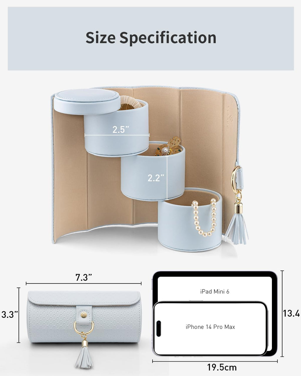 VLANDO Travel Jewelry Organizer, 3 Tier Roll Up Design, Hard Shell Storage