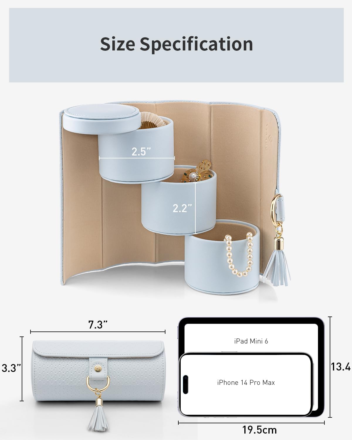 VLANDO Travel Jewelry Organizer, 3 Tier Roll Up Design, Hard Shell Storage