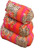 INDACORIFY Tiger Print Makeup Bag Set of 3 Pieces Indian Cotton Toiletry Bag Make up Pouch Travel Bag Quilted Wash Bag Shaving Cotton Cosmetic Kit
