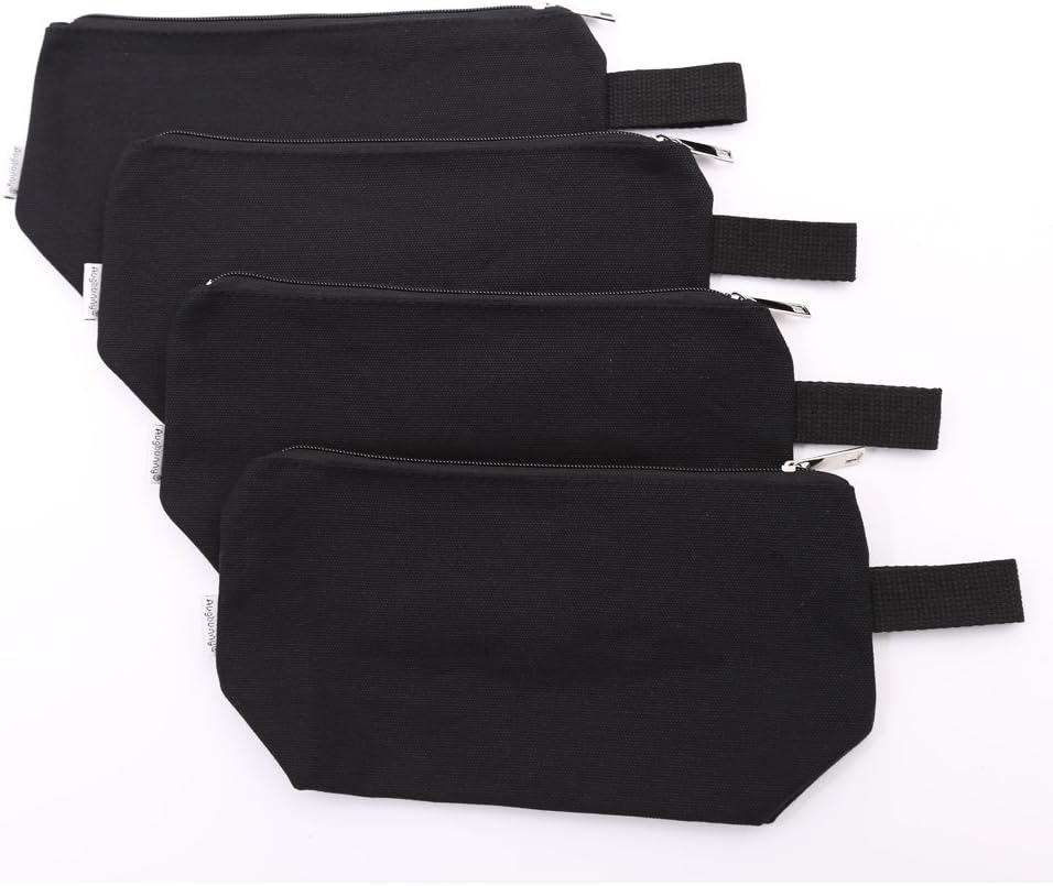 100% Cotton 16oz Heavy Duty Multi-Purpose Canvas Zipper Cosmetics Makeup Travel Toiletry Organizing Pouch 4-Pack