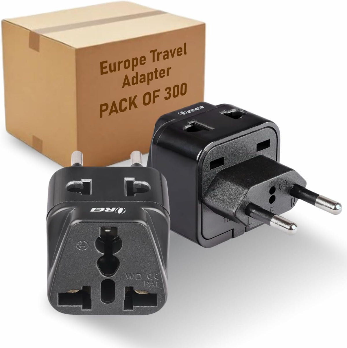 OREI USA to Europe, Turkey, Spain & More (Type C) Travel Adapter Plug - 2 in 1 - CE Certified - RoHS Compliant - 300 Pack - Black