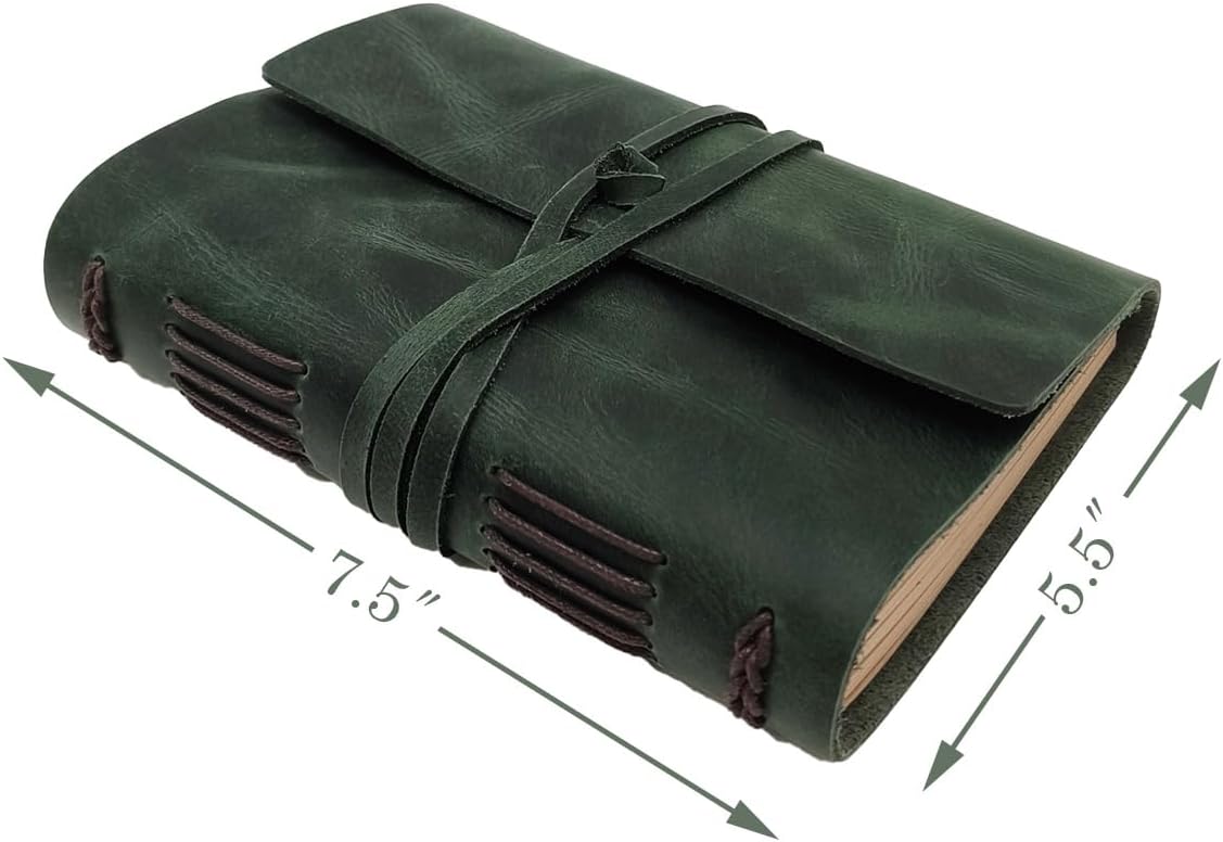 CooLeathor Green Notebook Journal - Genuine Leather Journals for Writing Small Size Diary 5.5x7.5 Inch, Notepad For Women and Man, Gifts,Work,Travel Dark Green
